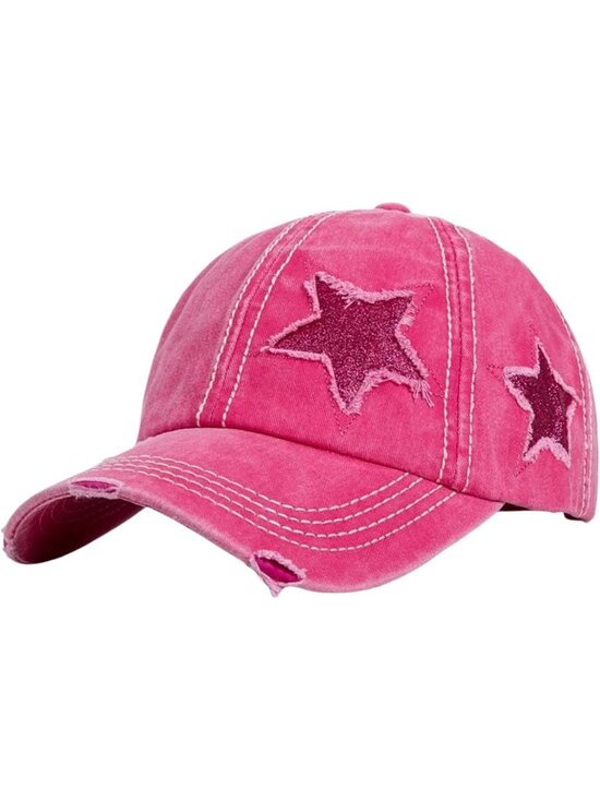 〽️Women\'s Hot Pink High Ponytail Baseball Cap Trucker Bad Hair Day Adjustable main image 2